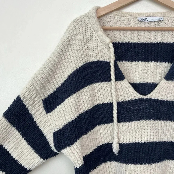 Zara  Womens M Stripes Nautical Oversized Navy White Knit Sweater - Picture 5 of 14